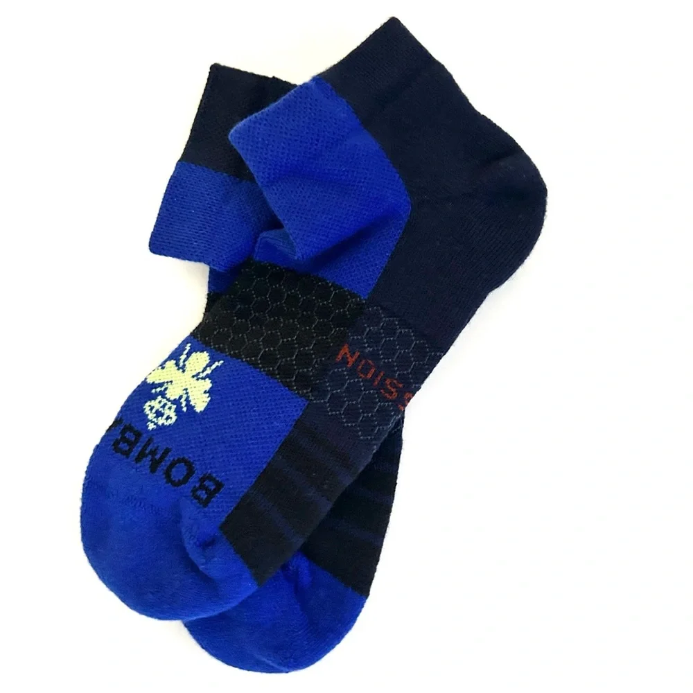 Bombas New Performance Compression Ankle Sock Medium Blue w/ Black Yellow